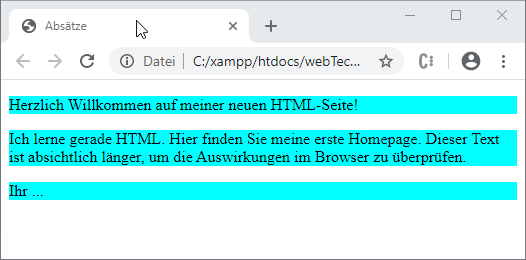Eingefärbte Absätze im Browser
