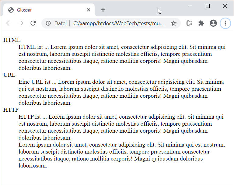 Beispiel eines Glossars