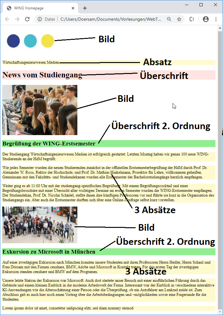 Desktop-Ansicht der WING-Homepage